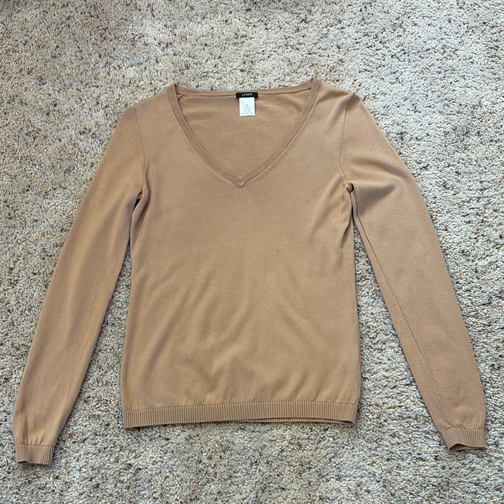 J. Crew V-Neck Cotton Sweater in Camel Size XS